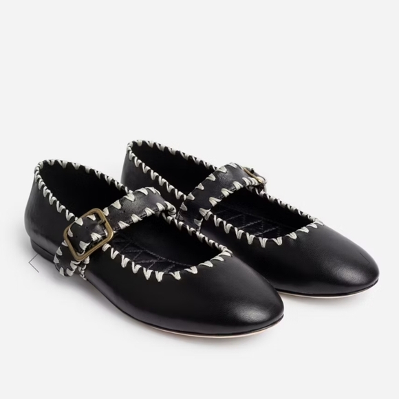 Johnny Was Black Flats with Cream Stitching - Picture 9 of 11